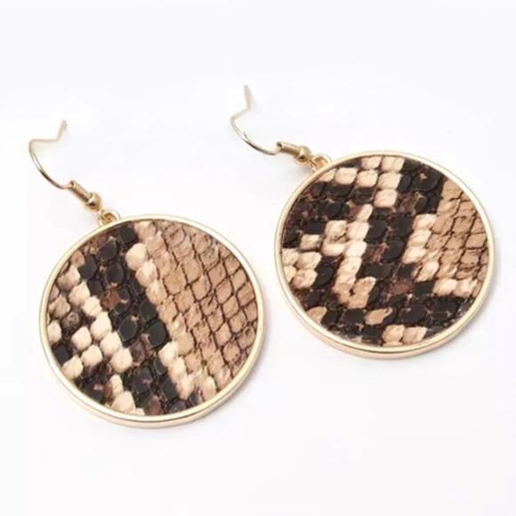 Lulu's Snakeskin Leather Circle Drop Earrings - Picture 1 of 4